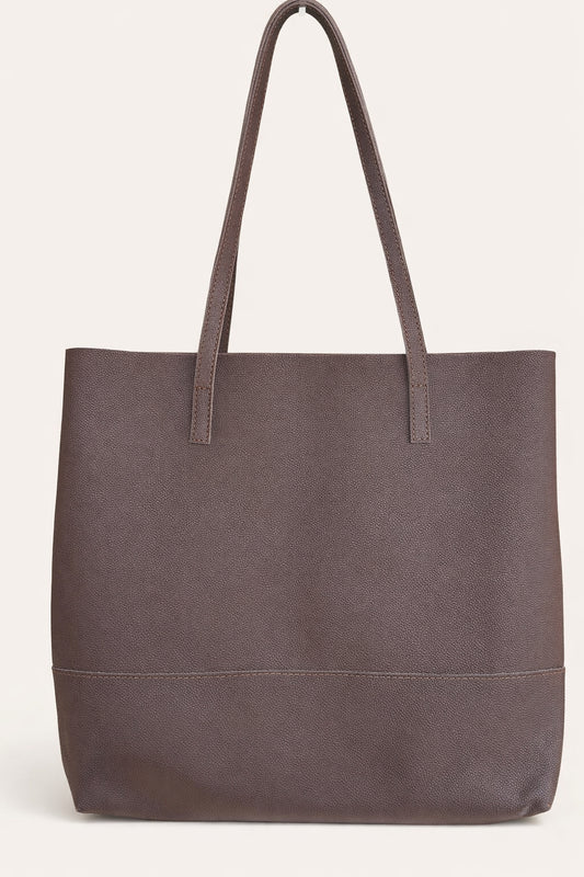 Earth Tote Bag – Handmade Brown Ethiopian Leather, Scandinavian Design – Front View – Qoda
