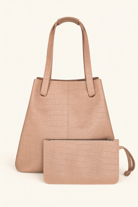 Nazareth Handmade Leather Tote Bag – Croc-Embossed with Extra Pouch | Scandinavian Simplicity