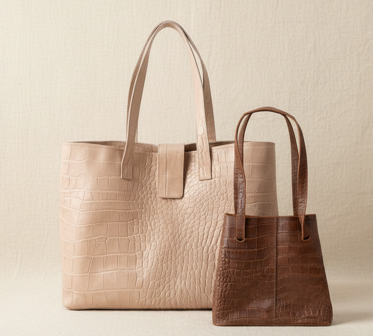 QODA leather bags — Bethel Tote Beige and Nazareth Tote