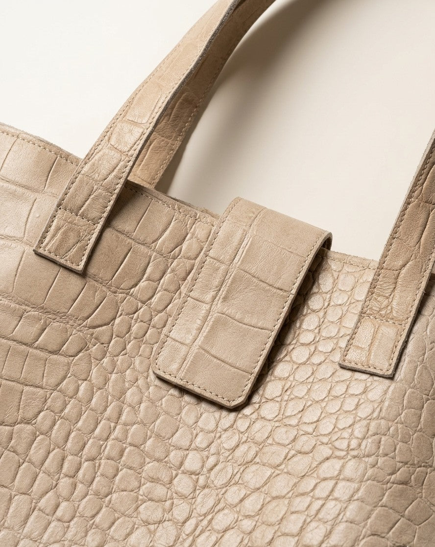 Bethel Tote Bag – Croc-Embossed Ethiopian Leather Handle and Clasp Detail – Qoda
