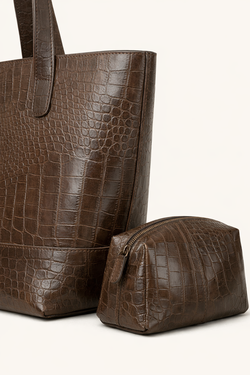 Addis Tote Bag – Croc-Embossed Ethiopian Leather Texture and Zipper Pouch Detail – Qoda
