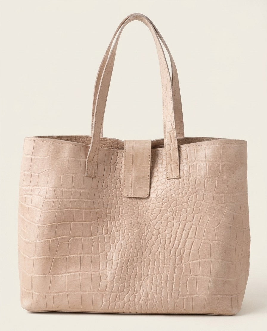 Bethel Tote Bag – Handmade Sand Croc-Embossed Ethiopian Leather, Scandinavian Design – Front View – Qoda
