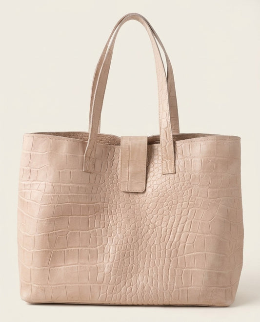 Bethel Tote Bag – Handmade Sand Croc-Embossed Ethiopian Leather, Scandinavian Design – Front View – Qoda
