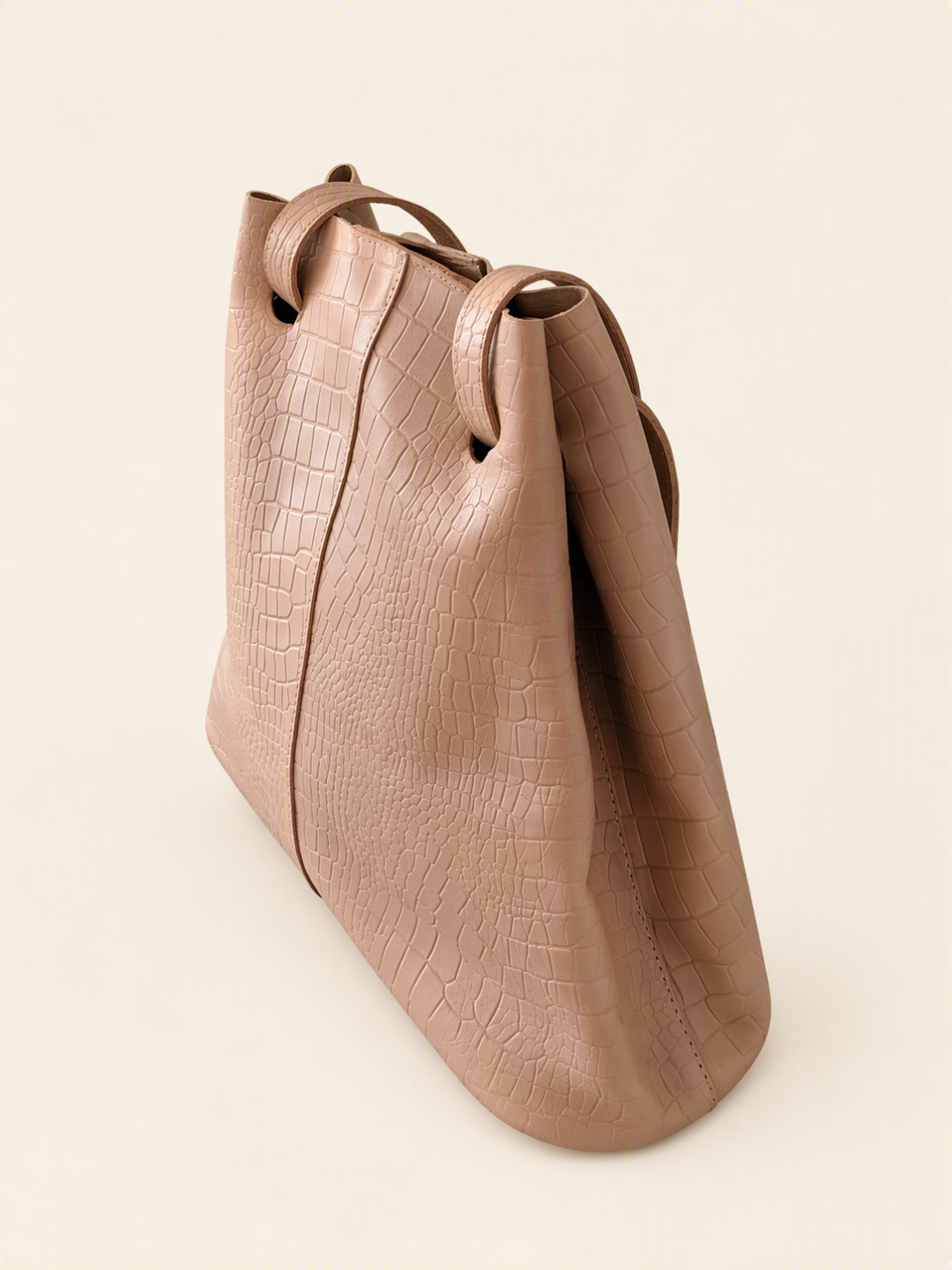 Nazareth Handmade Leather Tote Bag – Croc-Embossed with Extra Pouch | Scandinavian Simplicity